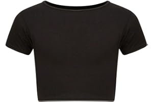 Mini Mart Online Limited Girls Kids Plain Short Sleeves Crop Top Dance Belly Shirt 5-13 Years