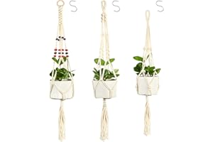 Dereine Macetero de Cuerda de Algodón para Colgar,Macrame Colgante Decoración de Pared Boho, Flores Pequeñas y Medianas para Balcones Interiores y Exteriores (C)