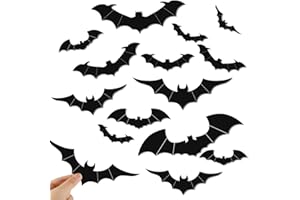 NAJZYBA Fledermaus Halloween Deko, Fledermaus Deko mit Kleber, Halloween Dekoration, Gothic Deko, Fledermaus Dekoration für Outdoor, Wand, Garten, Fensterdeko, Geburtstag, Halloween Party Zubehör 60 Stück