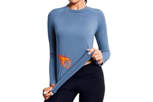 Pinspark Women's Thermal Gym Shirts Long Sleeve Base Layer Fleece Tops Soft Breathable Running Top Warm Underwear Shirt Lightweight for Workout Skiing Winter