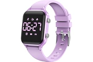 caprock Montre Numérique LED Podomètre pour Enfants, Montres Sport pour Fille Garcon étanche 50 ATM Montre Digitale Enfant avec calcul de la Distance/Vibration, Double réveil/chronomètre