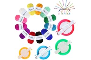 Ayasee Pompom Maker Kits, Strickwebstuhl Kit Fluff Ball Weaver Needle Craft DIY Strickhäkelwerkzeug Kit, 4PS Pompom Maker + 10PS Strickstichmarker + 10PS Plastiknadeln + 12PS Acrylgarn (36)