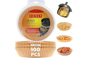 MEYSON 100 Pcs Papel Redondo Para Freidora De Aire 16 Cm Compatible Con Cosori y Cecotec de 3 a 6L, Moldes Para Air Fryer Y Para Horno, Accesorios Para Freidoras, Molde Para Freidora De Aire Hasta 6 Litros