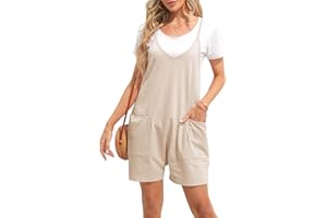 Ebifin Damen Latzhose Kurz Arbeitshose Sommer Lose Overall Jumpsuit Ärmelloser Latzhosen mit Große Taschen.