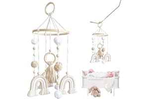 XUHN Móvil De Cuna Con Pompón Arcoíris Carillón Viento Bebé Móviles Para Cuna De Bebé Decoración Para Dormitorio Habitación Infantil Cuna, Regalo Para Niñas y Niños Beige
