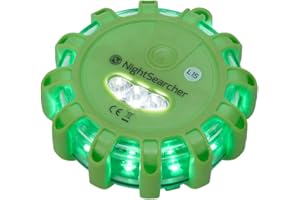 NightSearcher 3AAA Single LED Hazard Warning Light in Green, 25 Hrs Runtime, Magnetic Back, Crush and Waterproof