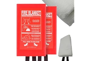 BARGAINGALORE Set Of 2 Safety Fire Blankets - 1 x 1 Metre, Quick Release, Rapid Action | Ideal For Home, Office, School, Kitchen | Wall Mounted Plastic Case | Emergency, Protection