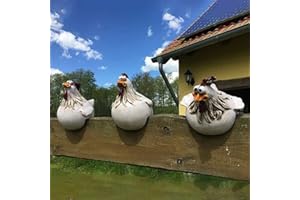 Azazaza 3 PCS Funny Face Chicken Fence Ornament, 14CM Resin Craft Chicken Figurine Statue, Rooster Farm Yard Art Sculptures Decor, Garden Ornaments Outdoor for Backyard Patio (3 pcs)