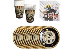 PIUMOJ Harry Partygeschirr Set, Wizard Theme Partyzubehör, Potter Pappteller Set, Partybecher, Servietten, Partygeschirr Kindergeburtstag Harry, Magic Geburtstag Party, 18 Gäste