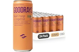 GOODRAYS CBD Drinks, Sparkling Low Calorie Soft Drink, Vegan, Blood Orange & Grapefruit, 24 x 250ml Cans, Packaging May Vary