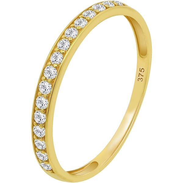 Time RoaD Anillo Mujer Oro 9K De 375 Ml - Diseño Ergonómico Y Ajuste Perfecto AF00011/18 - Ideal Para Compromiso - Pedida - Alianza - Promesa - Con Circonita - Anillos Mujer