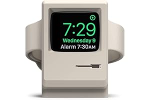 elago W3 Stand, USB, Compatible with All Apple Watch Series 8/SE2(2022)/7/6/SE/5/4/3/2/1 [45mm, 44mm, 42mm, 41mm, 40mm, 38mm], Nightstand Mode, 1984 Macintosh Design (Classic White)