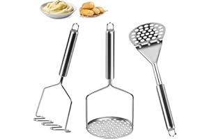 QOBOBO 3 Stück Kartoffelstampfer, Edelstahl Kartoffelpresse Potato Masher mit Dickem Griff, küchenhelfer Stampfer küche für Kartoffelstampfer, Avocado, Bohnen