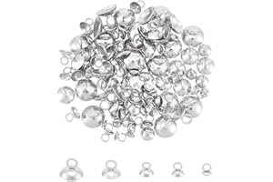 UNICRAFTALE 5 Tamaños 5-7 mm de largo 100 piezas Gorra de cuentas Fianzas para colgantes 304 Acero inoxidable Fianzas redondas Broche Dangle Charm Bead Colgante Conector Resultados