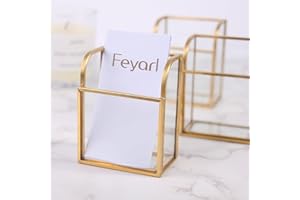 Feyarl Glass Business Card Holder Stand Gold Vertical Business Card Display Holder Business Name Card Organizer Storage for Office Desktop Countertop (1 Piece