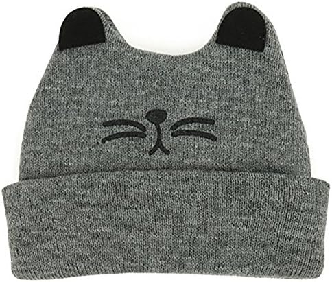 OWIKAR Baby Knit Warm Hat, Cat Ears Knit Hat Ear Flap Crochet Beanie Hat Toddler Beanie Cap Autumn Winter Cartoon Cat Cap For Boys Girls (Gray)