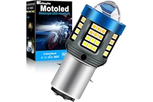 KaiDengZhe H6 LED Ampoule Phare Moto, 2025 Nouvelle Mise à Niveau BA20D Moto Ampoules de Phare LED Avec Projecteur HD, 25W 12V-80V Feux de Croisement/élevé pour Moto Blanc + Jaune Doré (1PCS)
