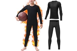 Rolimaka Kids Base Layer Set Youth Boys Compression Sets Athletic Long Sleeve Top & Tights Set Football Underwear Gym Sport