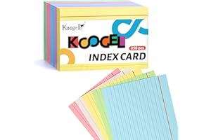 Koogel A6 Ruled Flash Cards Paper, 250 Sheets Revision Cards Index Cards Assorted 5 Colours Record Cue Cards for Office School Learning Note