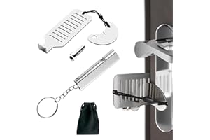 MEGAVOW 3 Piezas Cerradura de Puerta Portátil, Cerrojos de Privacidad, Cerraduras sin Perforaciones, Cerrojo Interior con Silbato de Emergencia y Bolsa para Casa, Hotel, Piso
