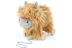 Little Bird Told Me - Hubert Highland Cow Pull Along Toy for Baby 6+ Months Unisex - 2-in-1 Soft Toy, Removable Wheels, Sensory Plush Fabric - British Brand Since 2007