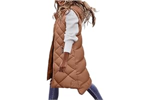HHMY Damen Weste Mit Kapuze - Leichte Steppweste Frauen Winter Weste Warm Puffer Mantel Lang Steppjacke Freizeit Wintermantel Ohne Ärmel Jacke Für Aktivitäten Wandern Büro Home