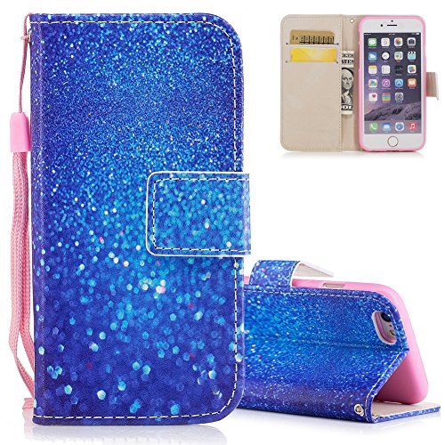 Aeeque® Coque iPhone 6 PLUS/ 6S PLUS Glitter Océan Bleu Motif Luxe Housse Etui a Rabat en Premium PU Cuir Portefeuille Support Fonction Folio Style de Lirve Dessin Anti-Rayures Protection avec Fente de Carte