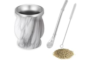 thirei Set Mate, Con Pajita y Brocha, Taza de Mate para Cocinas, Restaurantes, Cafeterías, Mármol