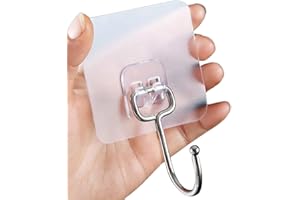 KEYIDO 12 Pack Self Adhesive Hooks Heavy Duty 44 lb/ 20kg (Max) Strong Adhesive Wall Hooks Large Clear Stick on Hooks Free Nail for Kitchen Home Bathroom Office