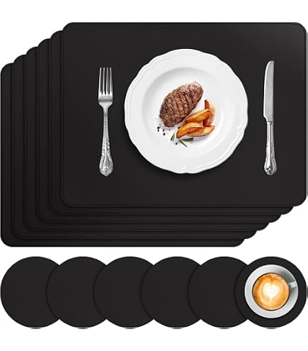 6er-Set Leder-Tischsets Rund – Wasserdicht, Hitzebeständig & Rutschfest | Aus Kunstleder, 51x30 Cm, Für Küche, Esstisch & Büro