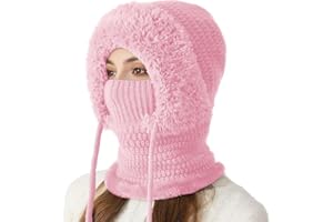 HOIDOKLY Bonnet 3 en 1 avec écharpe et masque, bonnet tricoté pour femme avec doublure en polaire