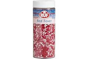 RUF Red Fever Streusel, glänzende Torten-Deko, Zucker-Perlen in rosa weiß und schimmernde rote Zucker-Kristalle, zum Verzieren von Plätzchen, Cupcakes Deko