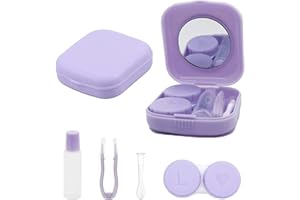 laeeyin Contact Lens Case Portable Hygiene Contact Lens Container Travel Set with Mirror Contact Lens Suction Tweezers Suitable for Daily Trips such as Travel and Work, A-purple, Casual