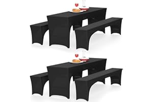 Alishomtll Set di 3 coperture elastiche per tavolo da birra, per tavolo da birra, banchetti, mobili da giardino, 220 x 50 cm, colore nero