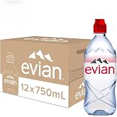 Evian Agua mineral natural 750 ml - Gorra deportiva (12 x 75 cl) | Agua potable filtrada naturalmente, hecha por la naturalez