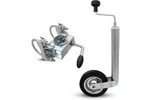 TRAILER PARTS4U Winterhoff Stützradhalterung für Zugdeichseln 70mm rund Klemmschelle Stützradschelle 48mm Trailer mit Stützrad (Halter + Stützrad)