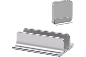 VAYDEER Supporto Verticale per Laptop, Supporto PC Portatile Verticale in Alluminio, Design Curvo su Entrambe le Estremità, può Posizionare Laptop e Telefono allo Stesso Tempo, Salvaspazio -Argento