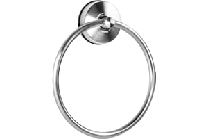 YOHOM Suction Towel Ring Suction Hand Towel Holder Bathroom Stainless Steel Sucker Towel Ring No Drill Vacuum Round Towel Rail Shower Towel Rack Suction Cup Dish Towel Hanger Kitchen Brushed Silver