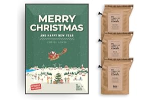 GROWER'S CUP Christmas Greeting Cards for Coffee Lovers – Includes 3 Premium Coffee Brewers with Gourmet Coffees of The World | Unique & Unusual Hamper Style Letterbox Gift Idea for Men & Women (Santa Flying)