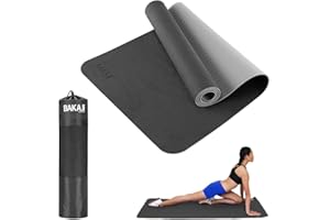 BAKAJI Tappetino Yoga in TPE Ecologioco Doppio Strato Antiscivolo Alta Densità Materassino Tappeto Allenamento Fitness Aerobica Palestra Ginnastica Dimensione 180 x 61 cm con Custodia