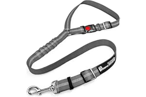 PETZANA Headrest Dog Car Seat Belt Adjustable with Elastic Bungee Buffer Durable Headrest Pet Seat Belt Dog Car Safety Harness Restraint (Grey)