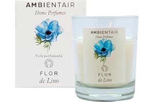 Ambientair Home Perfume. Vela aromática Flor de Lino, ambientador de lino, Vela aromática para casa, Aromaterapia, Vela en vaso de cristal para interiores. Duración 30 horas.