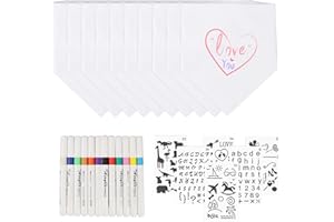 DAGORD Baby Lätzchen zum Bemalen Set 10 Stück Baby Dreieckstuch Baumwolle Weiß 12 Textilstifte 6 Malen Schablonen - Lätzchen DIY Geschenk für Babyparty Babyshower Junge und Mädchen Gender Reveal Party