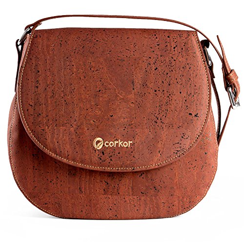 Corkor Veganer Schultertasche Böhmischen Umhängetasche Damen Geldbeutel Handtasche Natur-Leder Natur - Saddle Bag - Beuteltasche aus Veganem Leder Rot