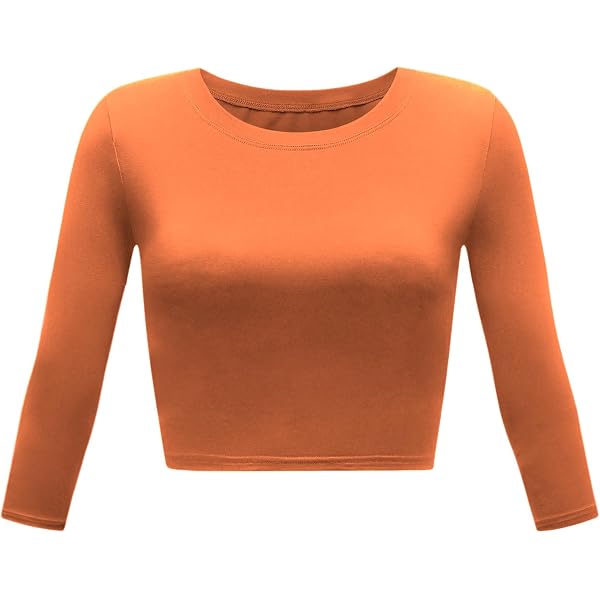 OThread & Co. Women's Crop Top - Stretchy Scoop Neck 3/4 Sleeve Tee, Basic Casual Top (Large, Maroon)