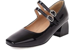 CuteFlats Women Comfort Mid Block Heels Mary Jane with Square Toe