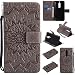 Produktbild Nokia 5 Hülle, Dfly Premium Slim PU Leder Mandala Blume Prägung Muster Flip Hülle Bookstyle Stand Slot Schutzhülle Tasche Wallet Case für Nokia 5, Grau