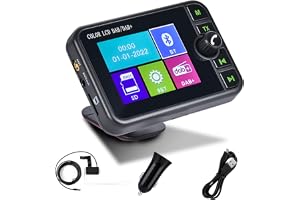 Hikity Bärbar DAB-adapter för bilradio med 2,4 tums LCD-skärm, liten digital dab + radioadapter med bluetooth, AUX-IN, FM-sän