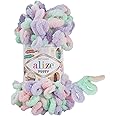 Alize Puffy Finger Loop Yarn - Multicolored Chunky Yarn for Hand Knitting Blanket & Big Projects - No Needles Micro Polyester Prelooped Bulky Yarn for Crocheting - Jumbo, 1 Skn, 100 Grams 5938
