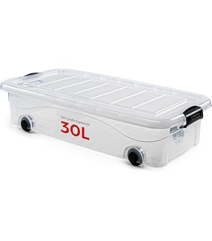 CURVER Boîte De Rangement à Roulettes Scotti 50L – Transparent/Gris, Idéale Maison, Garage & Cave